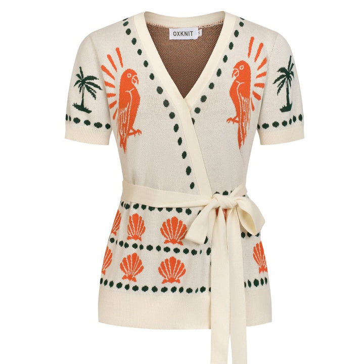 Cardigan lavorato a maglia stile isola pappagallo albicocca anni '70 da donna