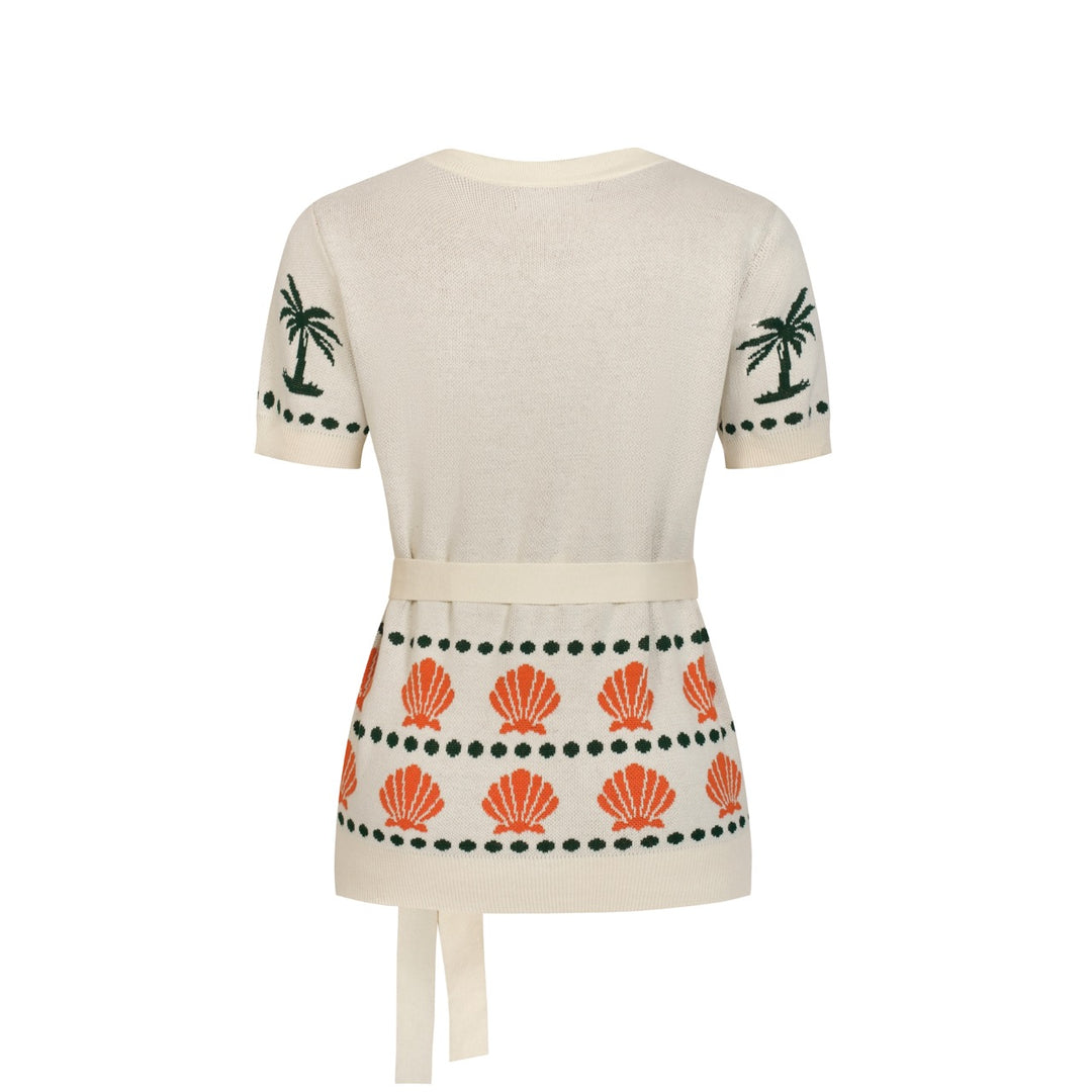 Cardigan lavorato a maglia stile isola pappagallo albicocca anni '70 da donna