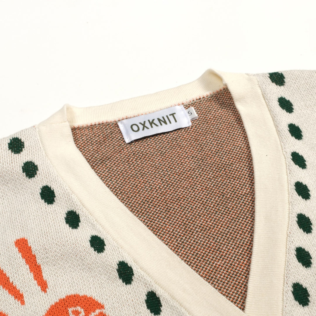 Cardigan lavorato a maglia stile isola pappagallo albicocca anni '70 da donna