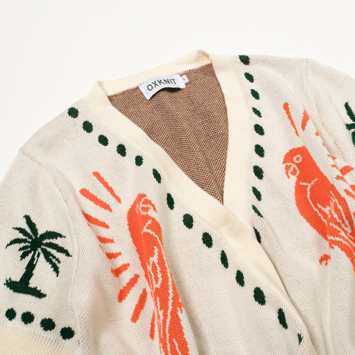 Cardigan lavorato a maglia stile isola pappagallo albicocca anni '70 da donna