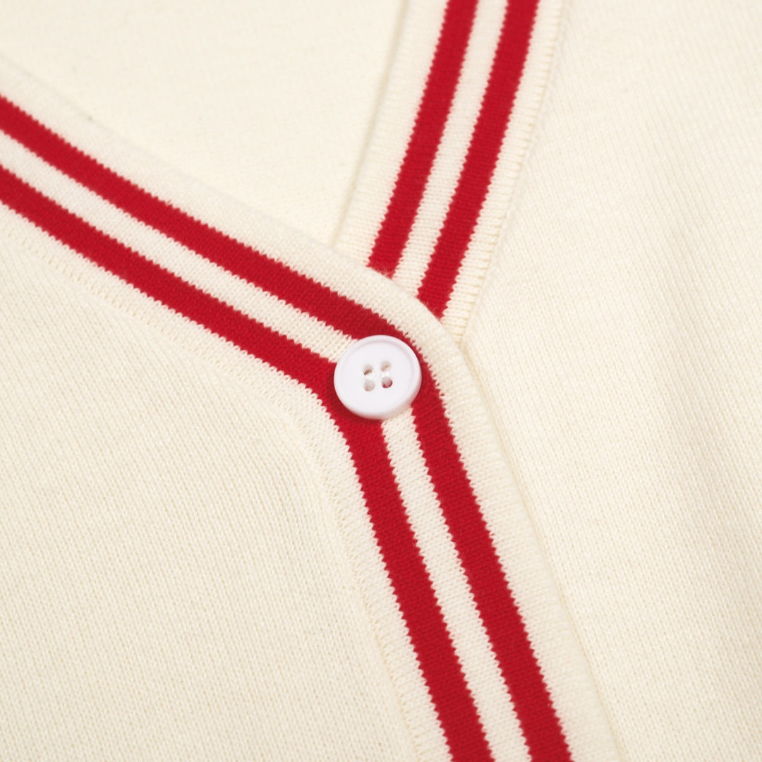 Women's Colorful Collegiate Retro Style Knit Cardigan - Cropped Length
