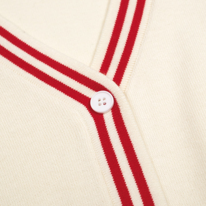 Women's Colorful Collegiate Retro Style Knit Cardigan - Cropped Length