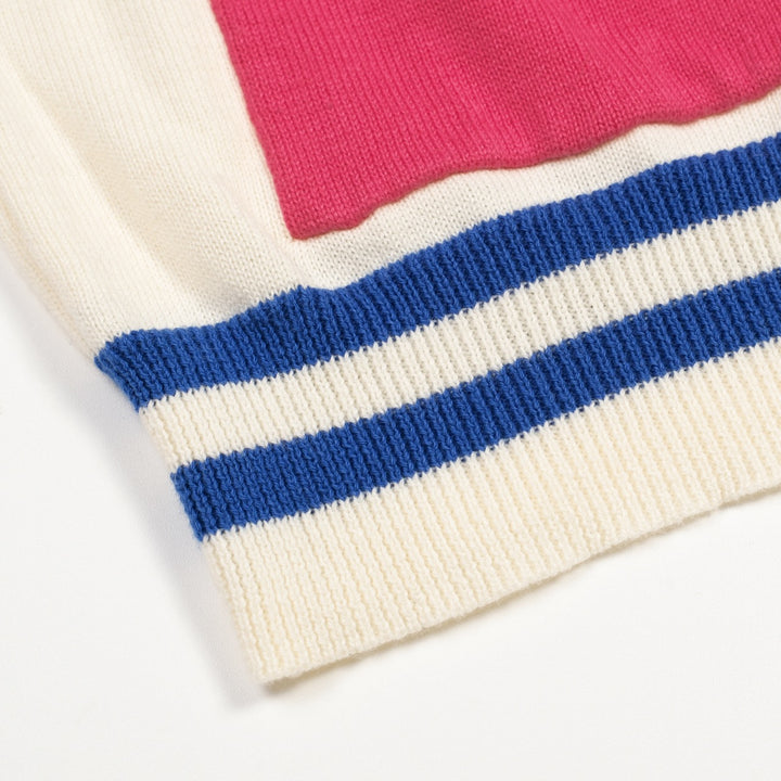 Women's Colorful Collegiate Retro Style Knit Cardigan - Cropped Length