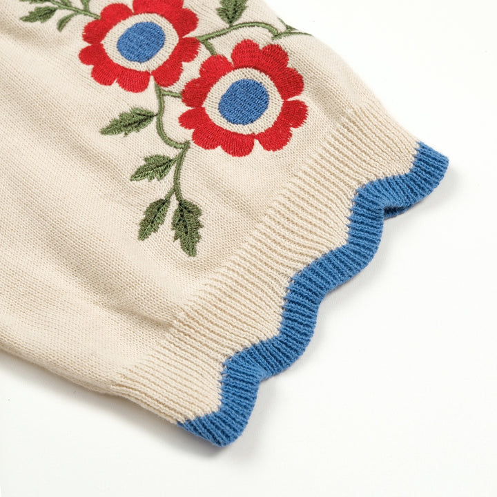 Damen Apricot Folk Besticktes Retro-Stricktop T-Shirt – Kurze Länge