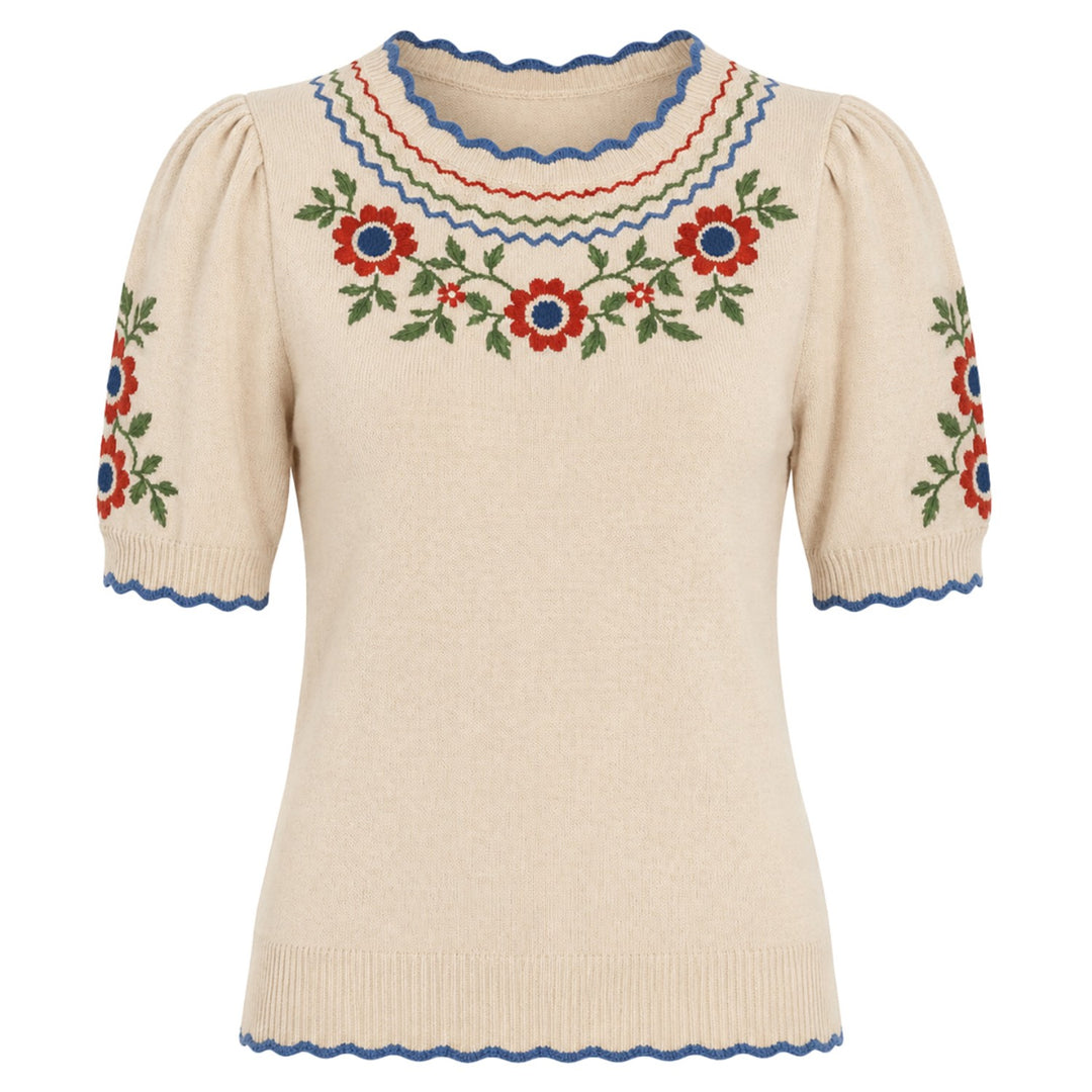 Rosa Cheetah jacquardstickad T-shirt för kvinnor - Beskuren längd