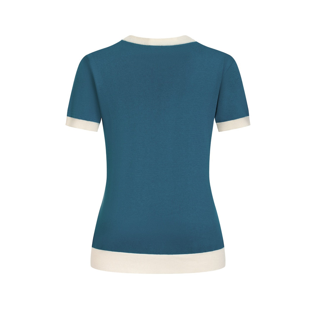Dame Retro Space Cat Jacquard Strik T-shirt - Designet af Tala Hunt