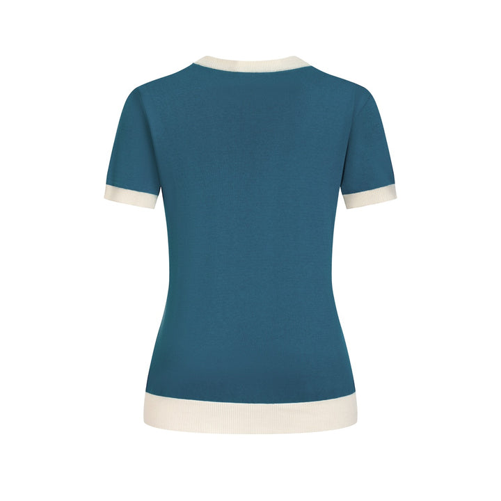 Dame Retro Space Cat Jacquard Strik T-shirt - Designet af Tala Hunt