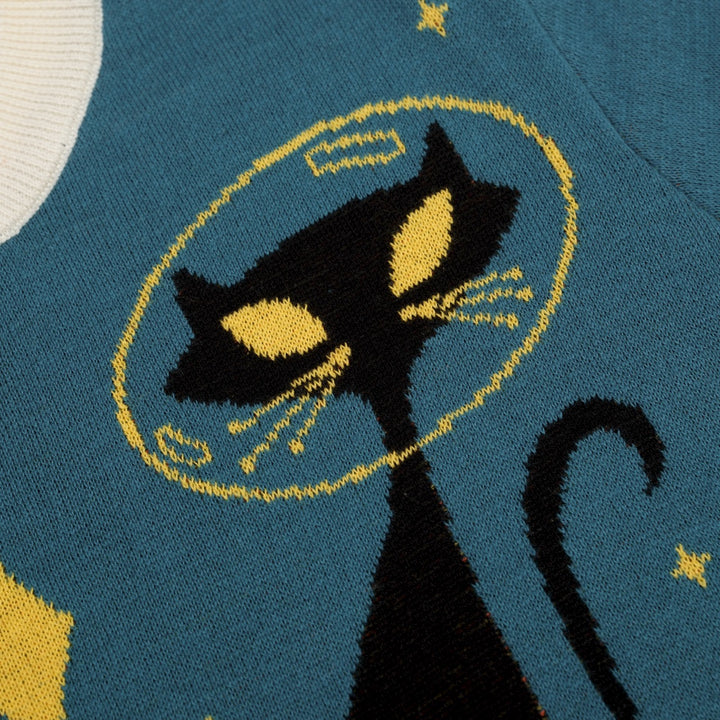 Dame Retro Space Cat Jacquard Strik T-shirt - Designet af Tala Hunt