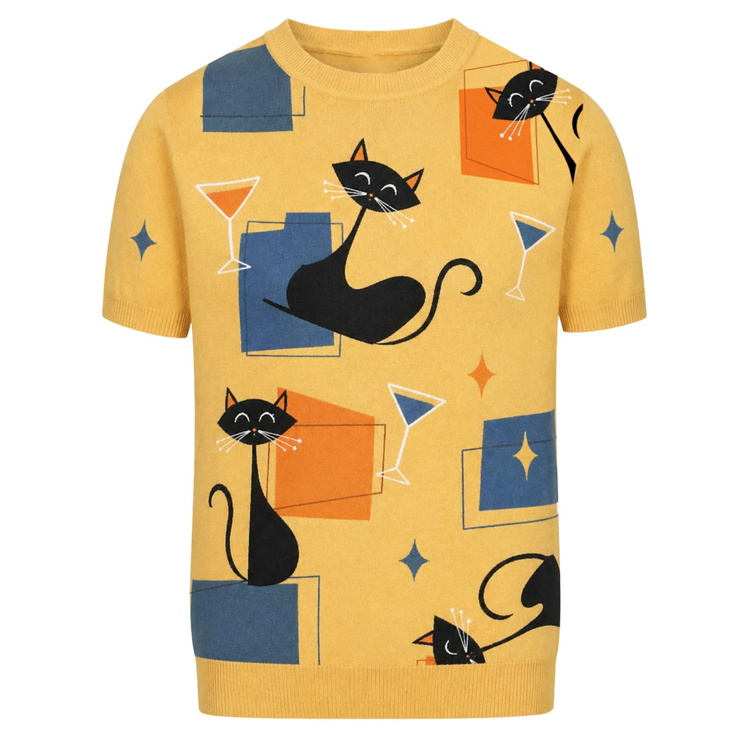 Herr Retro Blå-Grön Geometrisk Rundhalsad Stickad T-shirt