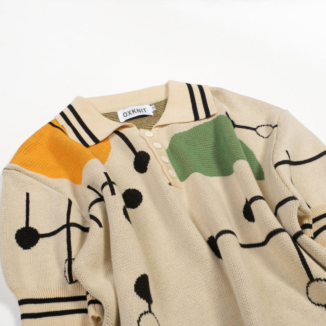 Herre Aprikos Retro Abstrakt Grafisk Jacquard Polo Striktrøje - Designet af Tala Hunt