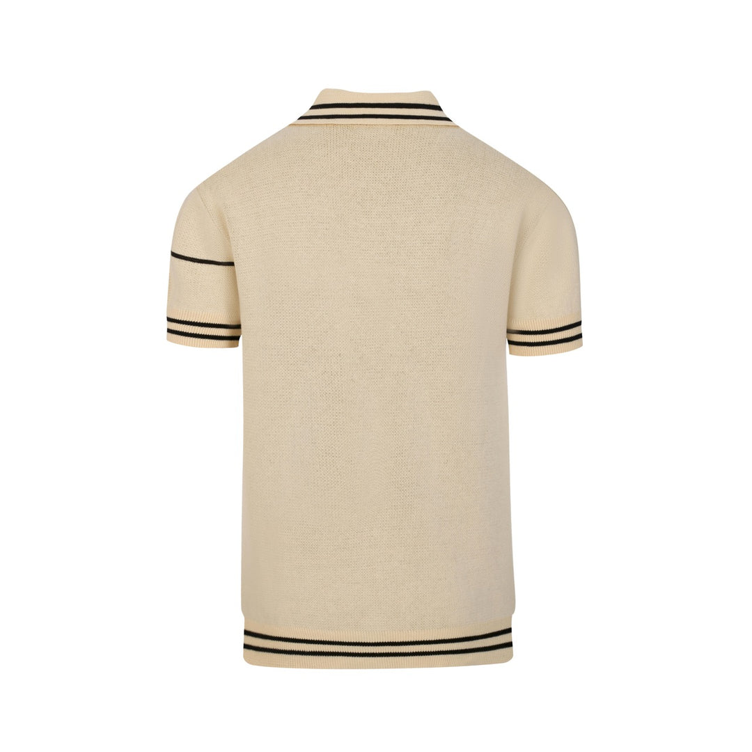 Herre Aprikos Retro Abstrakt Grafisk Jacquard Polo Striktrøje - Designet af Tala Hunt