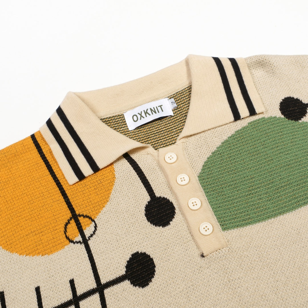 Herre Aprikos Retro Abstrakt Grafisk Jacquard Polo Striktrøje - Designet af Tala Hunt