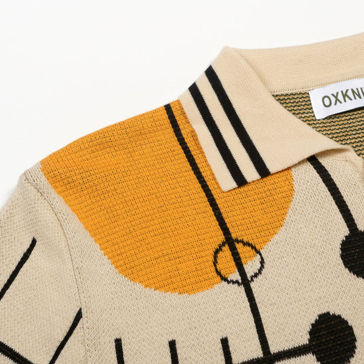 Herre Aprikos Retro Abstrakt Grafisk Jacquard Polo Striktrøje - Designet af Tala Hunt