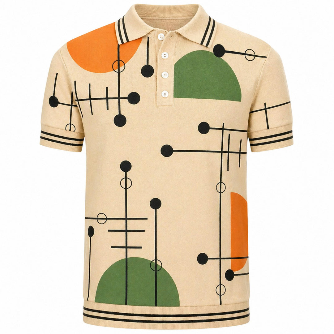 Herr Retro Blå-Grön Geometrisk Rundhalsad Stickad T-shirt