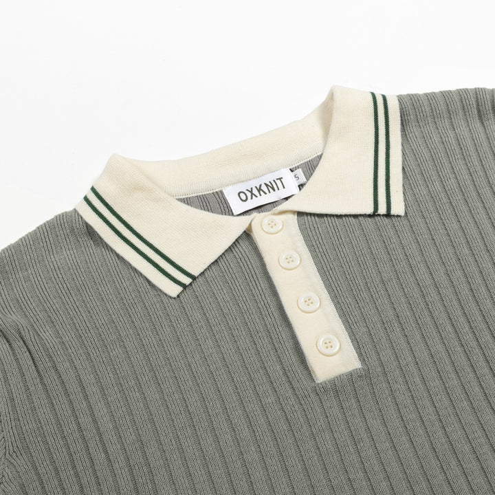 Men's Green 70s Minimal Polo Knit Shirt