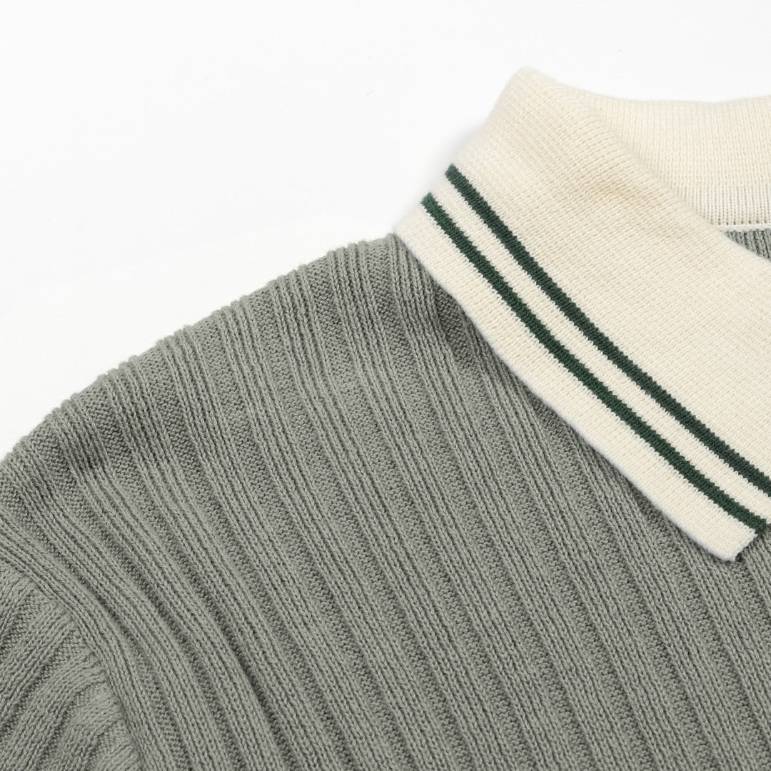 Men's Green 70s Minimal Polo Knit Shirt