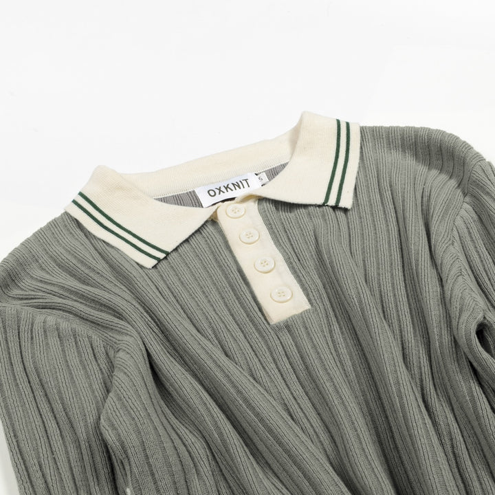 Men's Green 70s Minimal Polo Knit Shirt