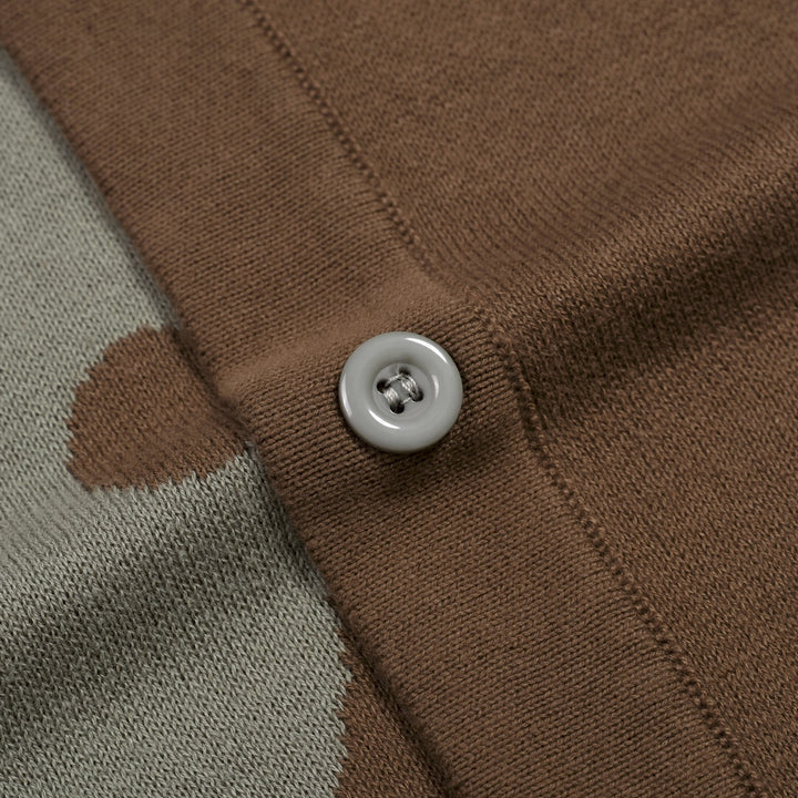 Herrbrun 70-tals Groovy Blommig Polo Stickad Kofta
