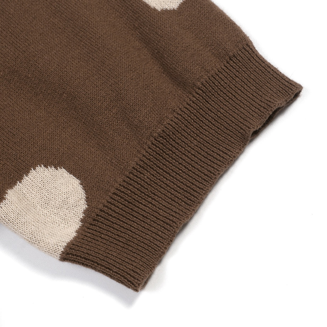 Herrbrun 70-tals Groovy Blommig Polo Stickad Kofta