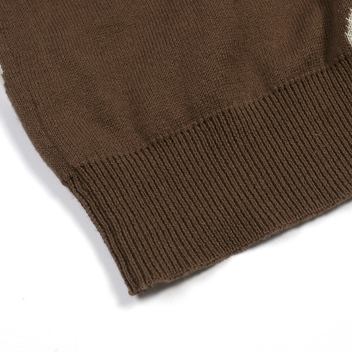 Herrbrun 70-tals Groovy Blommig Polo Stickad Kofta