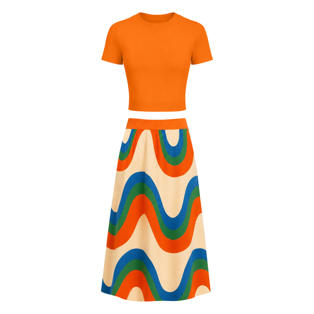 Women's Orange 70s Psychedelic Vintage Style Dress Set – OXKnit Women's Orange 70s Psychedelic Vintage Style Dress Set – OXKnit