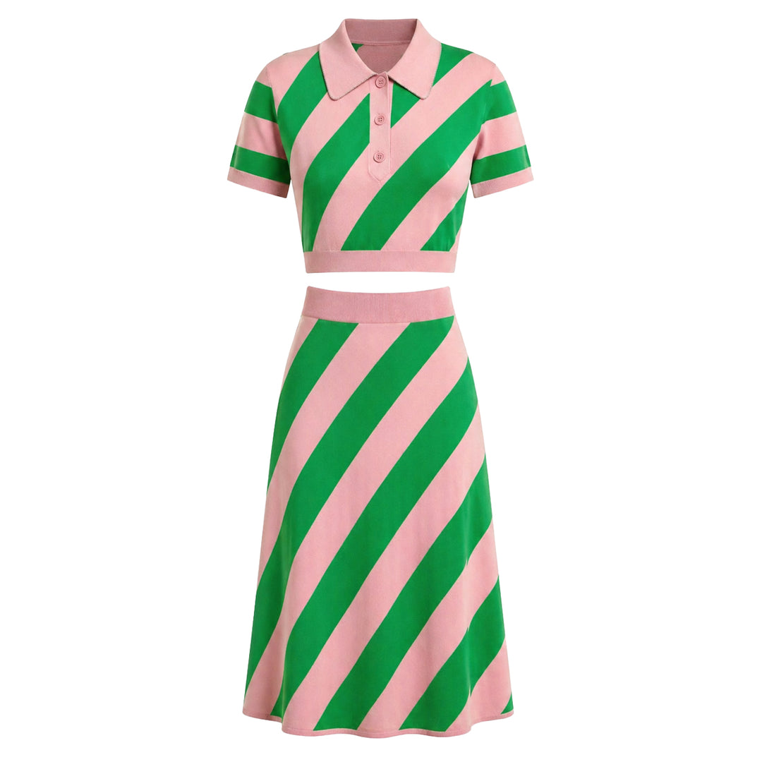 Women's 60s Op Art Fashion Polo Collar Dress Set, Colored / XL Women's 60s Op Art Fashion Polo Collar Dress Set, Colored / XL