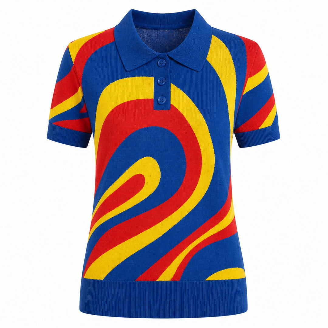 Svart fågelkonst Jacquard Stickad T-shirt för kvinnor