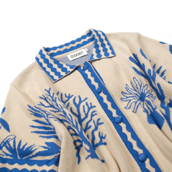 Cardigan de Malha com Laço, Estilo Retro de Resort Oceânico, Damas, Cor Damasco