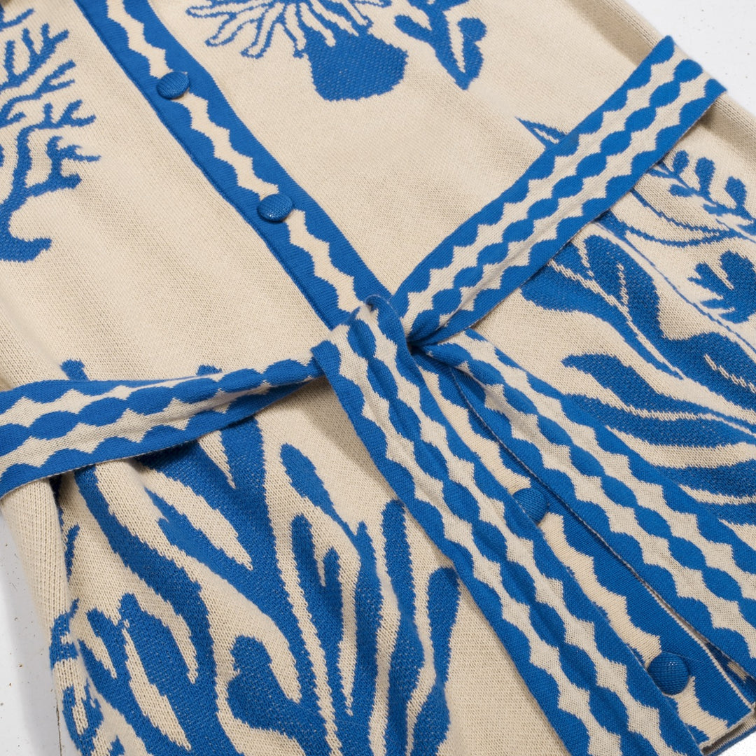 Cardigan de Malha com Laço, Estilo Retro de Resort Oceânico, Damas, Cor Damasco
