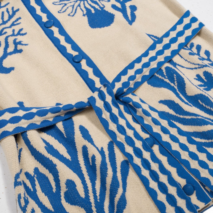 Cardigan de Malha com Laço, Estilo Retro de Resort Oceânico, Damas, Cor Damasco