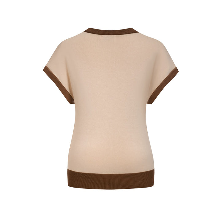 T-shirt de Malha Feminina Retro Bege com Esquilo Jacquard e Manga Dolman