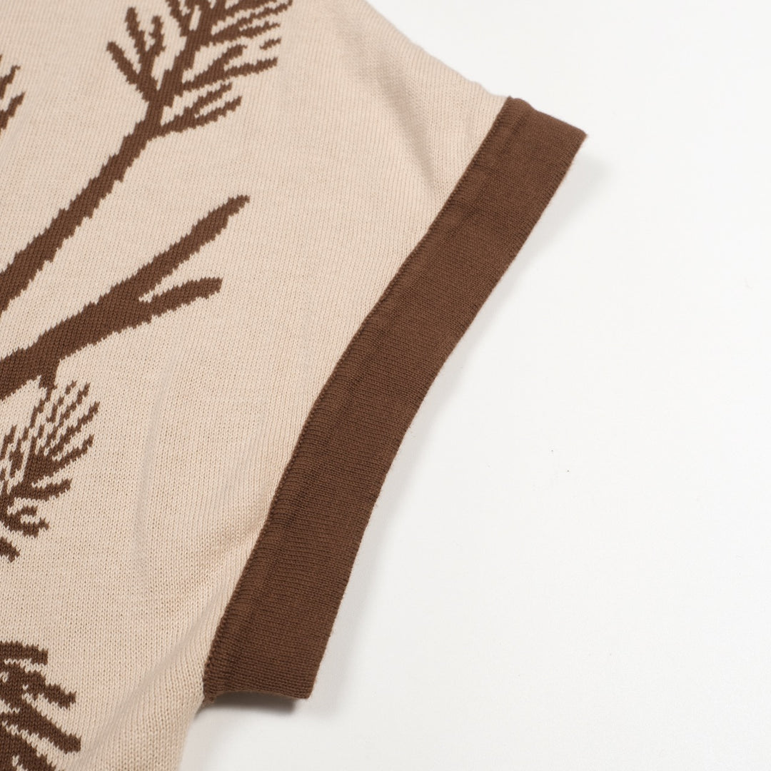 T-shirt de Malha Feminina Retro Bege com Esquilo Jacquard e Manga Dolman
