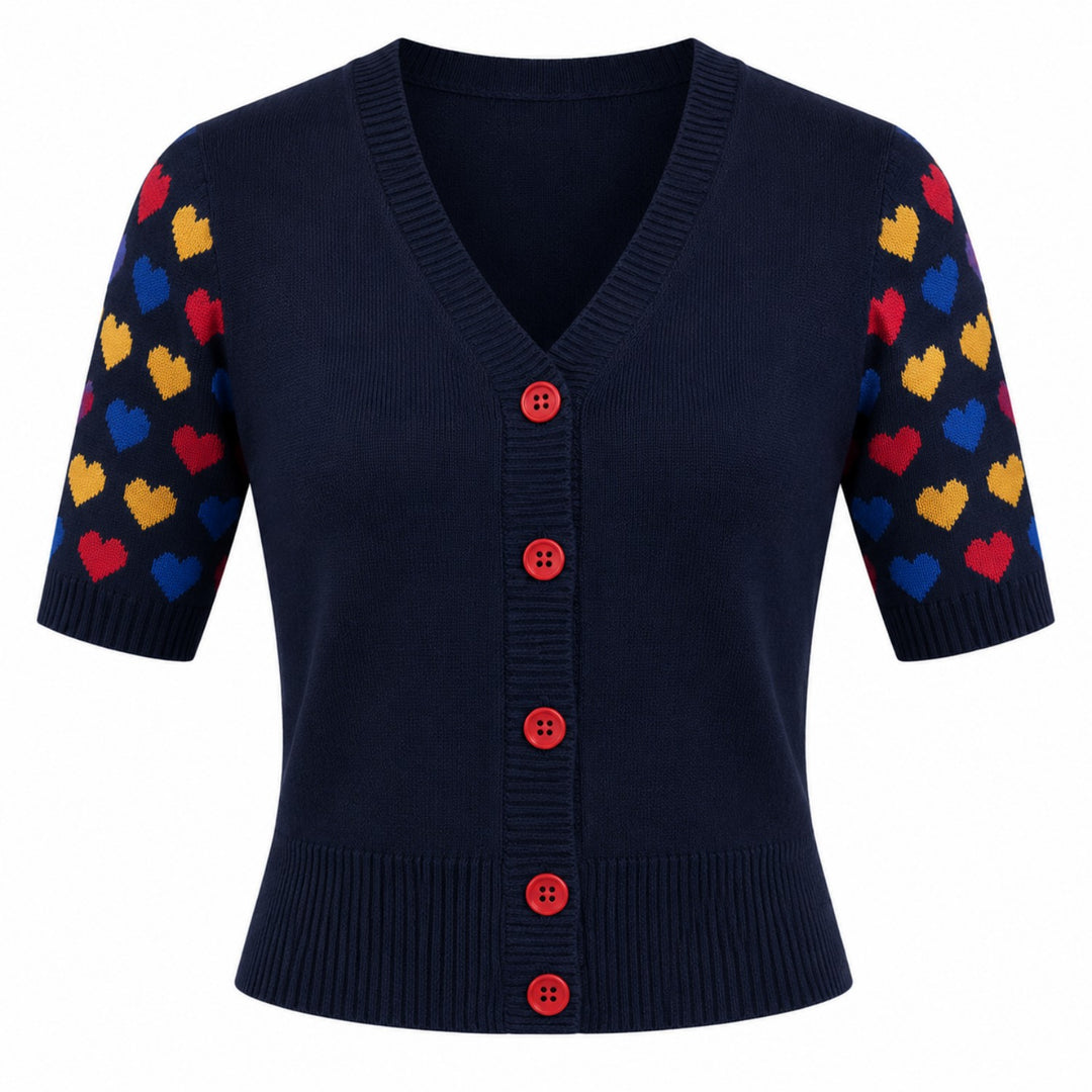 T-shirt tricoté jaune femme avec motif cœur ajouré - Coupe courte
