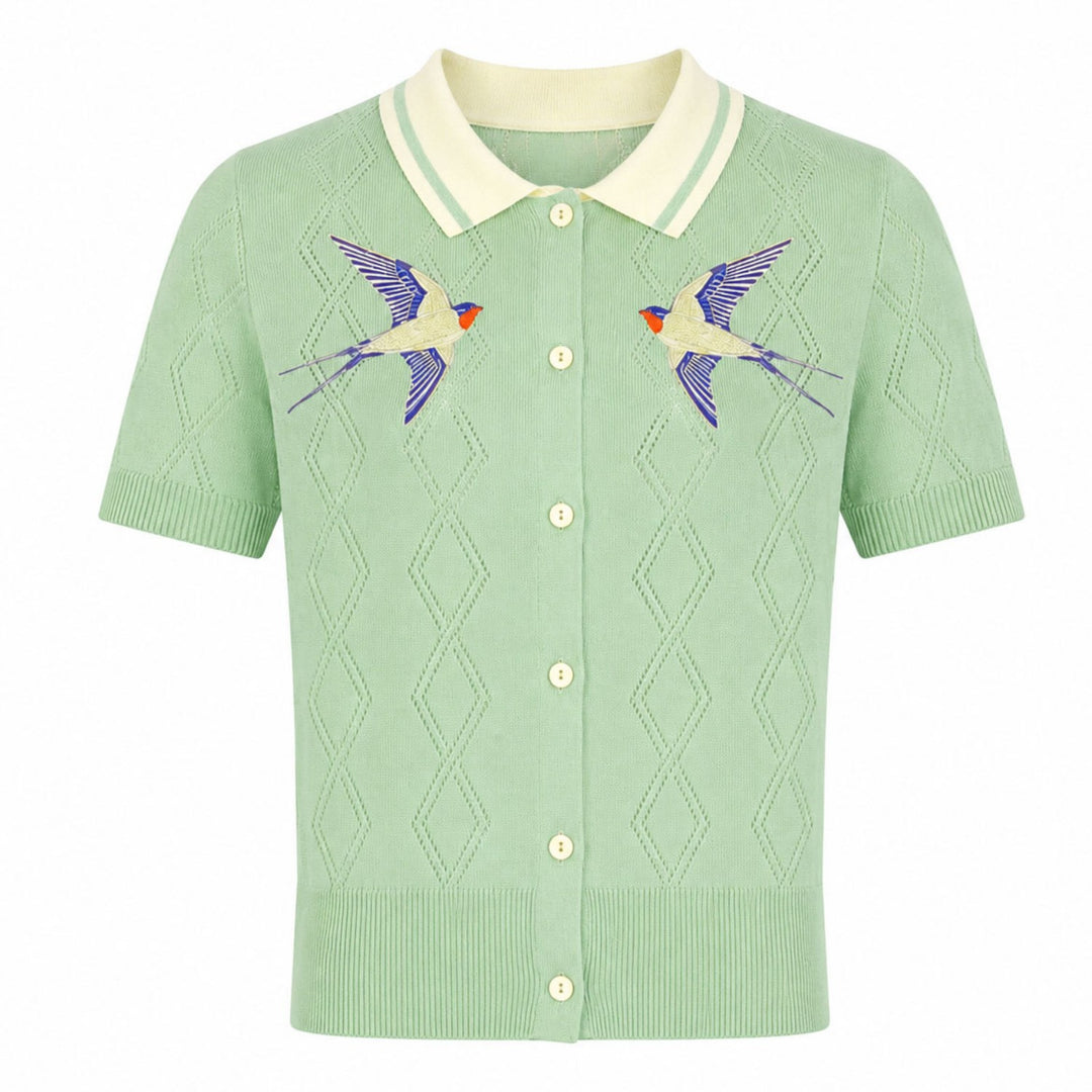Damernas gula "love" hålstickad T-shirt - Kort längd