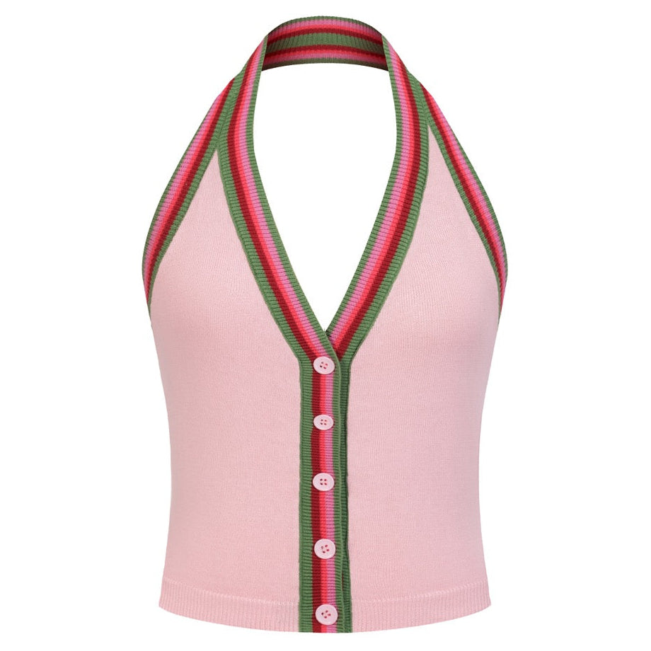 Women's Pink Classic Simple Halter Knit Vest