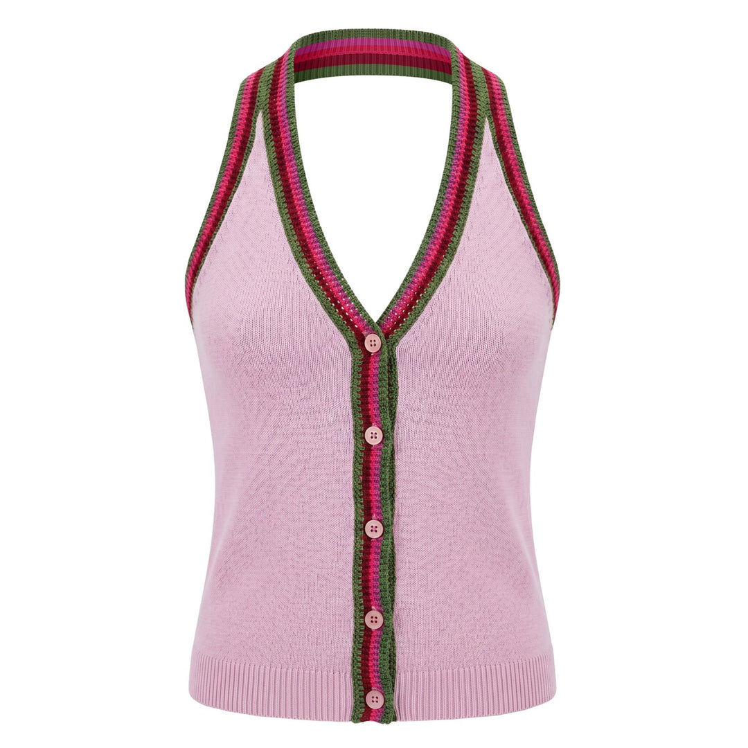 Women's Pink Classic Simple Halter Knit Vest