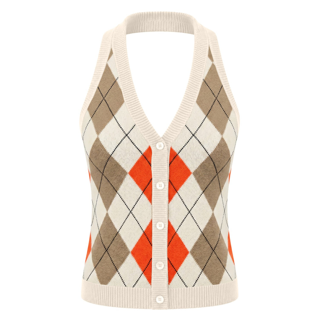Women's Classic Diamond Checkered Halter Knit Vest