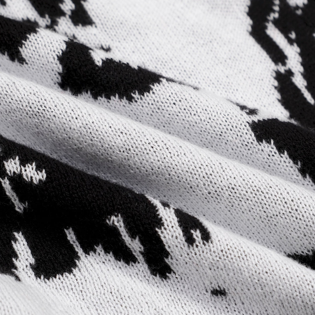 Women's Black and White Floral Pattern Halter Knit Vest