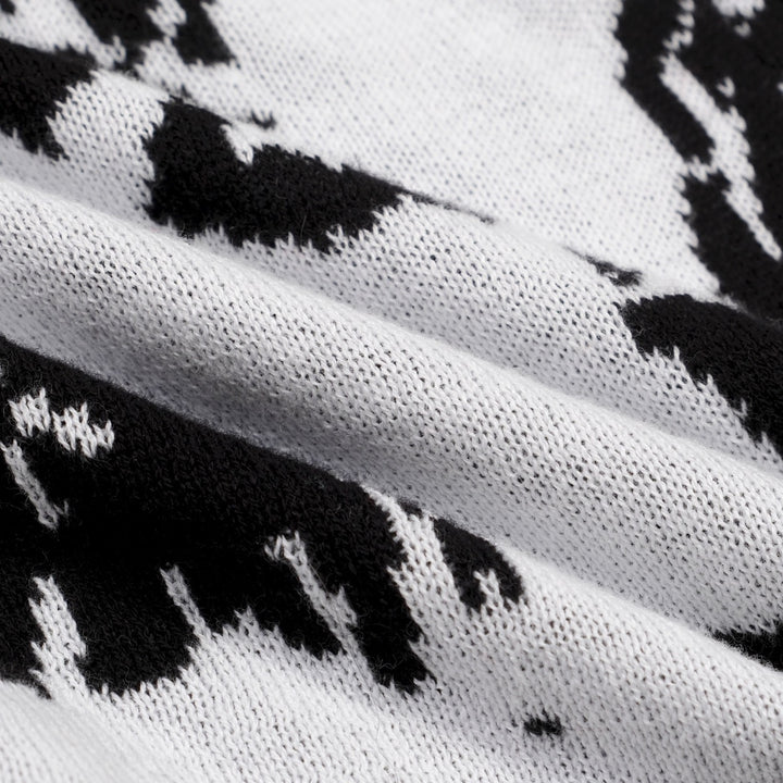Women's Black and White Floral Pattern Halter Knit Vest