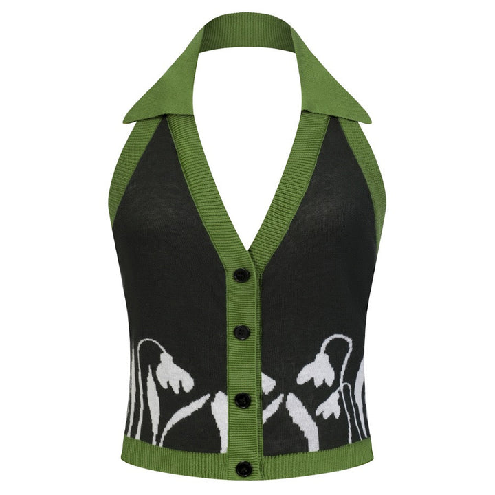 Women's Green Minimalist Elegant Halter Knit Vest
