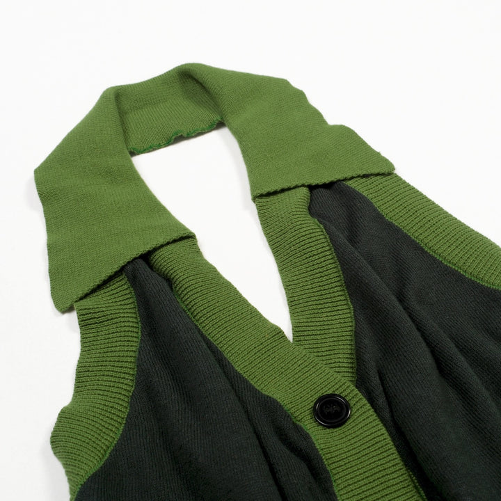 Women's Green Minimalist Elegant Halter Knit Vest