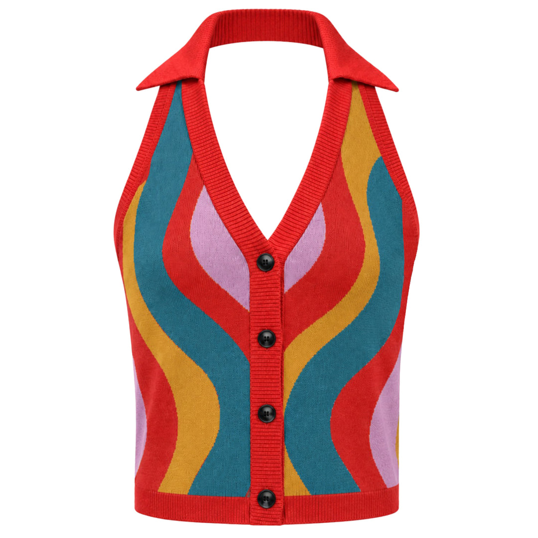Women's Pop Art Wavy Pattern Halter Knit Vest