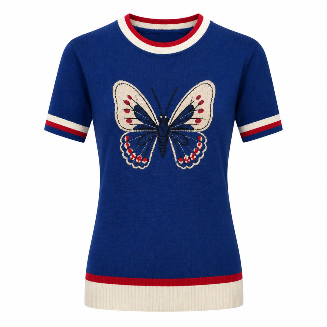 Brunrandig Jacquardstickad T-shirt för kvinnor