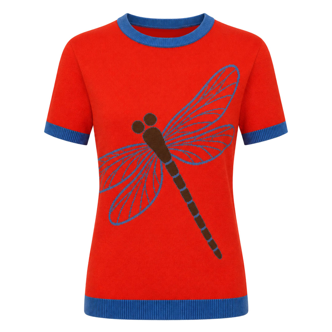 Brunrandig Jacquardstickad T-shirt för kvinnor