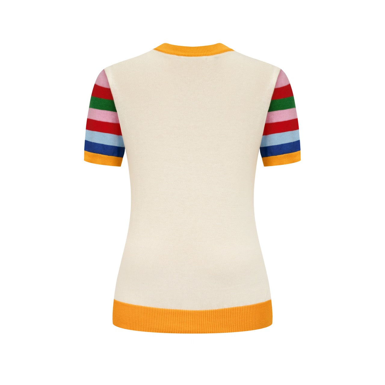 Women's Apricot Playful Dog Embroidered Crew Neck Knit T-shirt