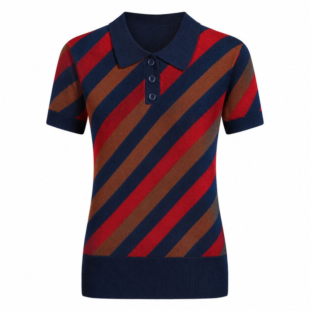 T-shirt in maglia jacquard a righe marroni da donna