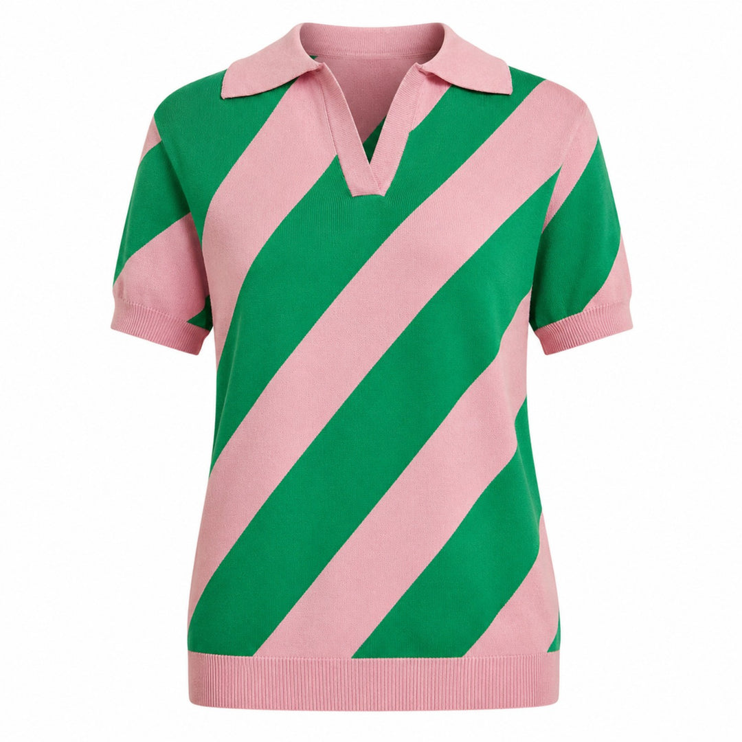 Brunrandig Jacquardstickad T-shirt för kvinnor