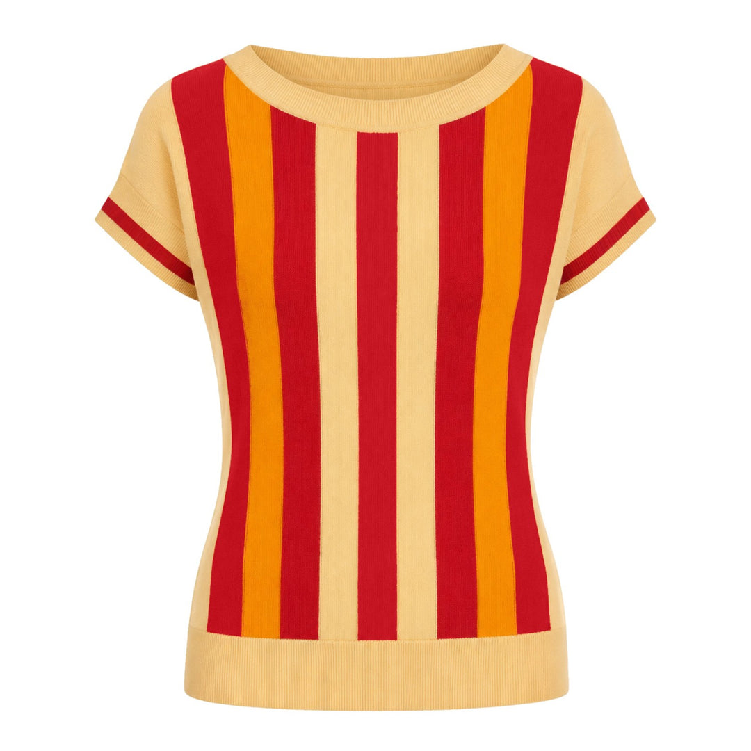 Zwart vintage gebreid T-shirt met V-hals, bijenjacquard, dames