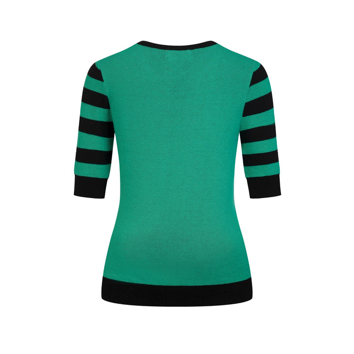 Women's Green Playful Cat Knit Half-Sleeve T-shirt