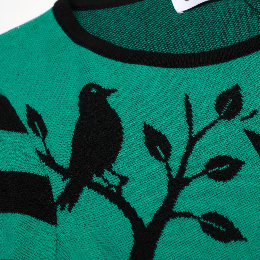 Women's Green Playful Cat Knit Half-Sleeve T-shirt